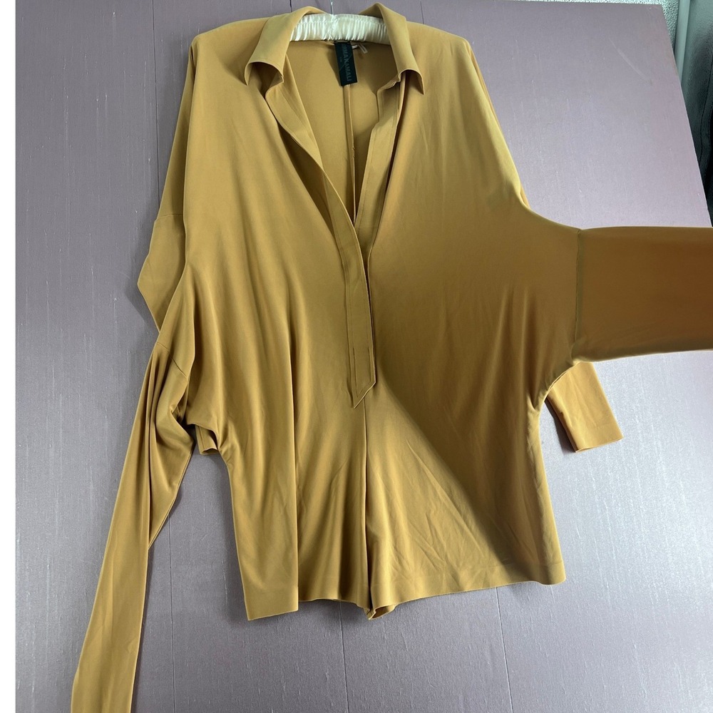 Norma Kamali Minimalist Tan Long Sleeve Tie Front Designer Romper Playsuit S - Picture 10 of 16